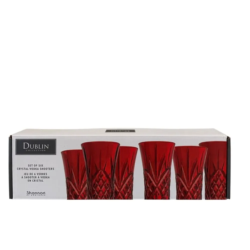 NEW Godinger Dublin Ruby Red Crystal Shot Glasses Set of 6 Holiday Barware